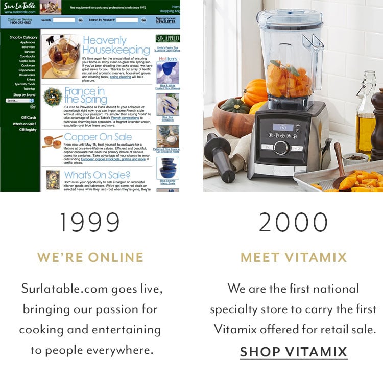 1999 we're online, surlatable.live goes live. 2000 meet Vitamix.