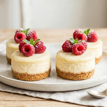 Mini NY Cheesecakes with raspberries