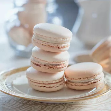 Classic Vanilla Macaron with Cherry Cheesecake Filling