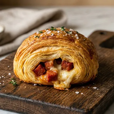 Chorizo and Manchego Croissant topped with salt