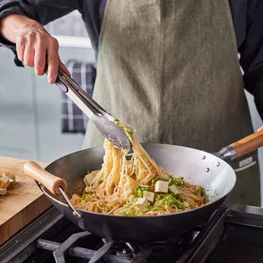 Perfect Pad Thai in a stainless steel wok