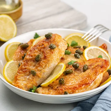 Pan Seared Chicken Paillard with Lemon Caper Sauce